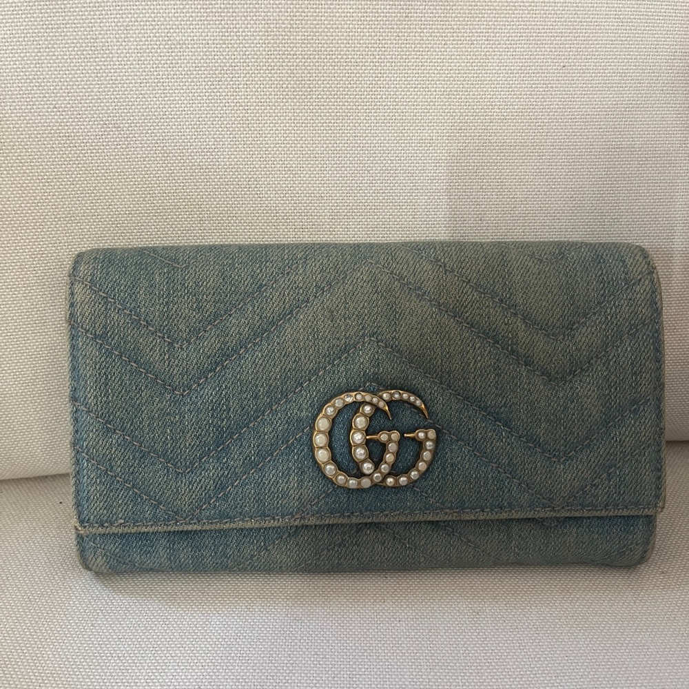 Gucci Denim/Pearl Wallet with Logo